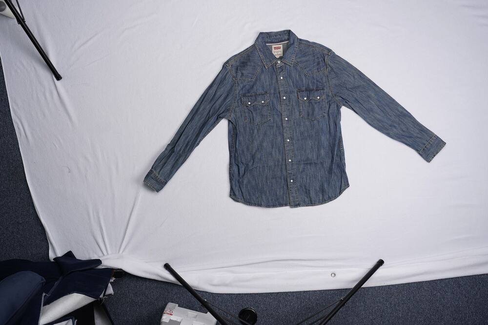 Levi's Sawtooth Western Pearl Snap Denim Shirt Mens L Modern Fit Medium Wash
